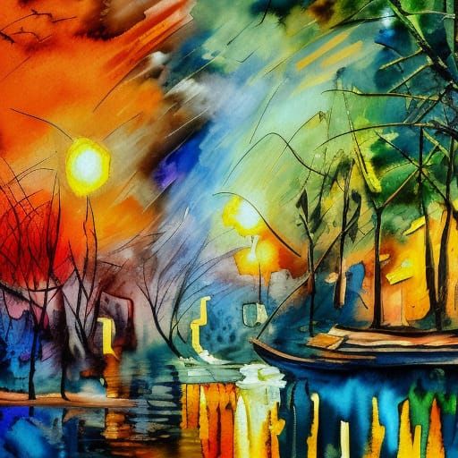 Gouache Watercolor Painting in Impressionist Style