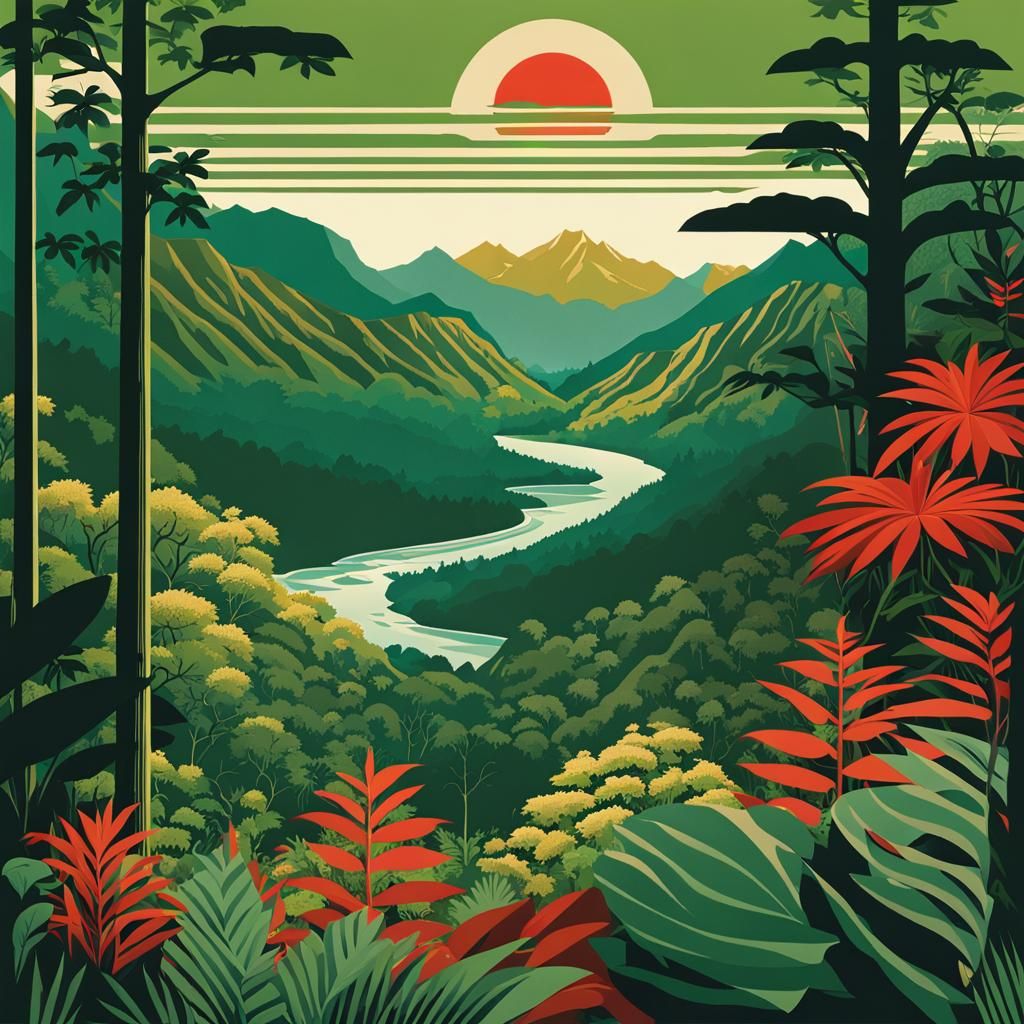 Vintage Rainforest Poster in WPA Style