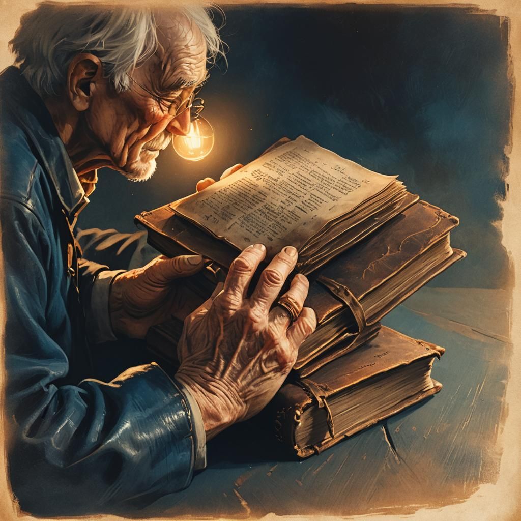 Elderly Hand Holds Aged Book in Golden Light