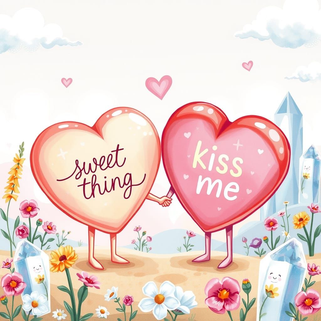 Whimsical Candy Hearts in Pastel Wonderland