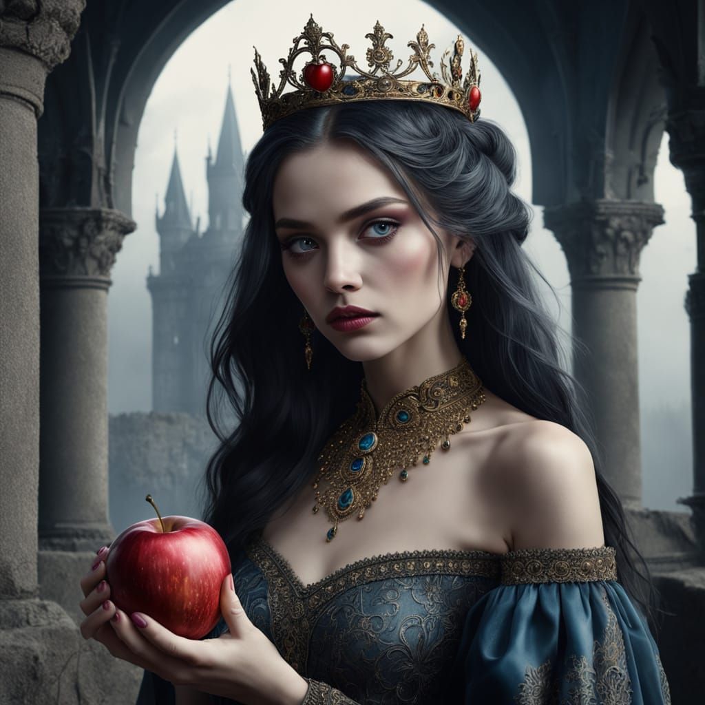 Gothic Woman with Apple in Dark Fantasy Style
