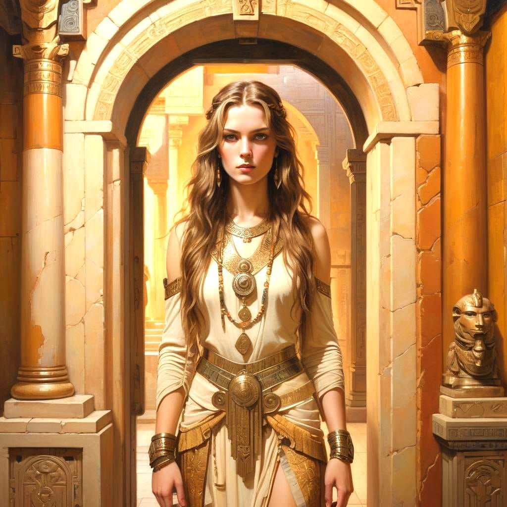 Female Warrior in Temple Treasure Room: Pulp Magazine Style