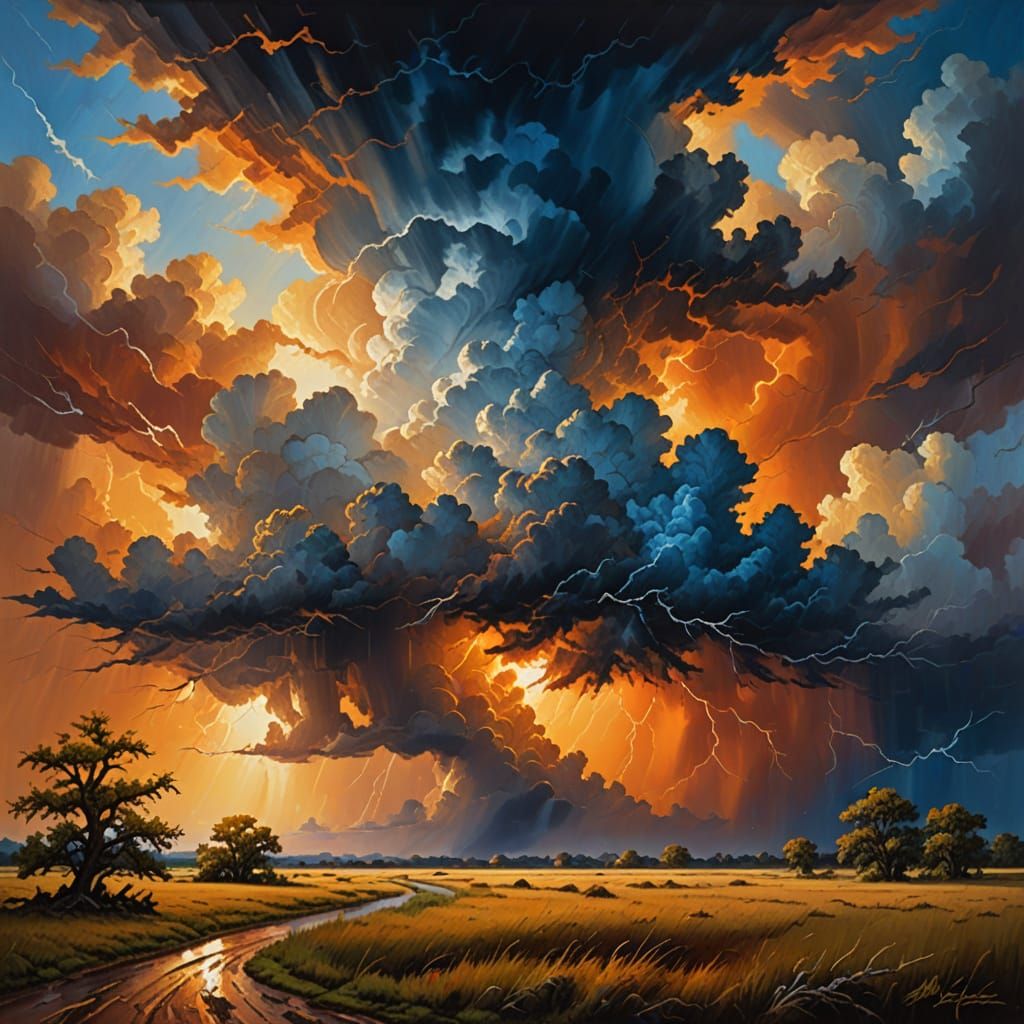 Oklahoma Thunderstorm Landscape in Oil Painting Style