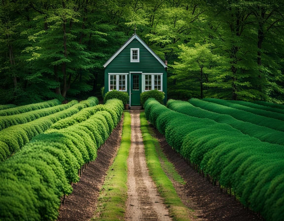 Green House on a Hillside Path