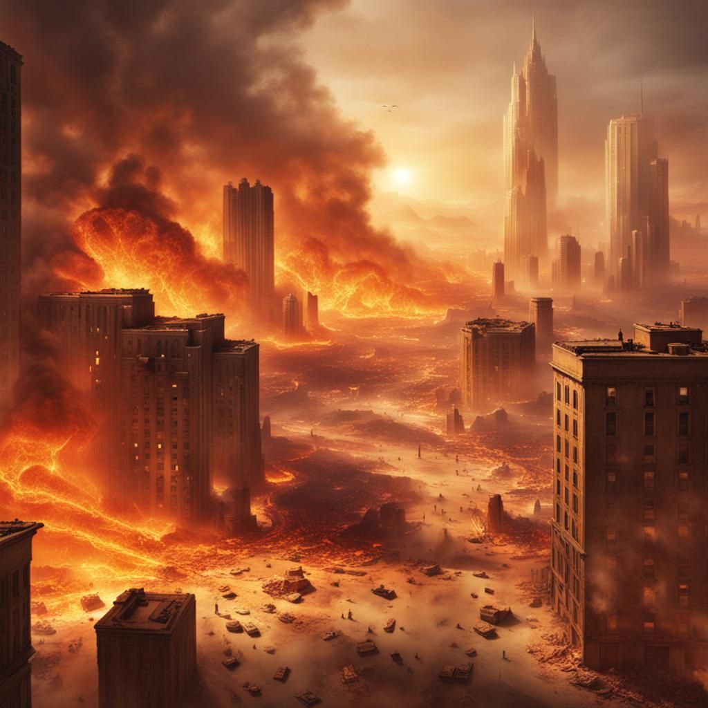 Desert City Ablaze with Explosions
