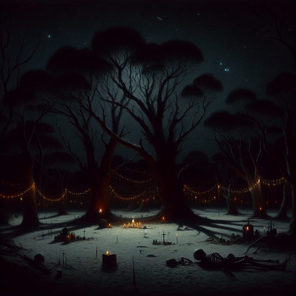 Eerie Candlelit Beach Scene in Romantic Style