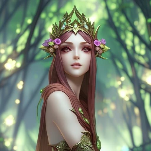 Enchanting Elf Princess Portrait in Forest Setting