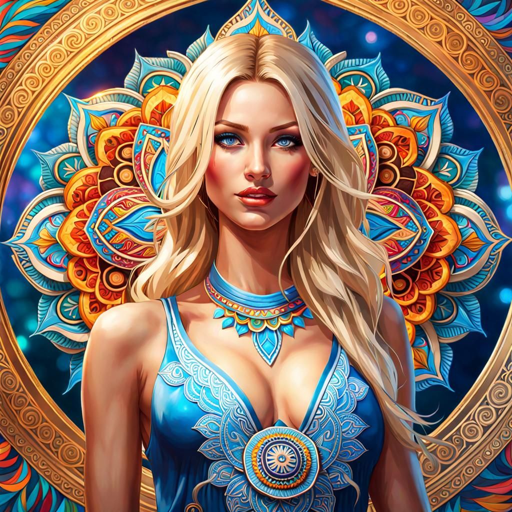 Solo blonde Catwalk model showing off Amanda Mandana's fashion collection 2023