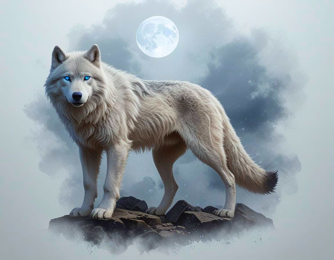 Massive Direwolf Under Full Moon with Ethereal Light