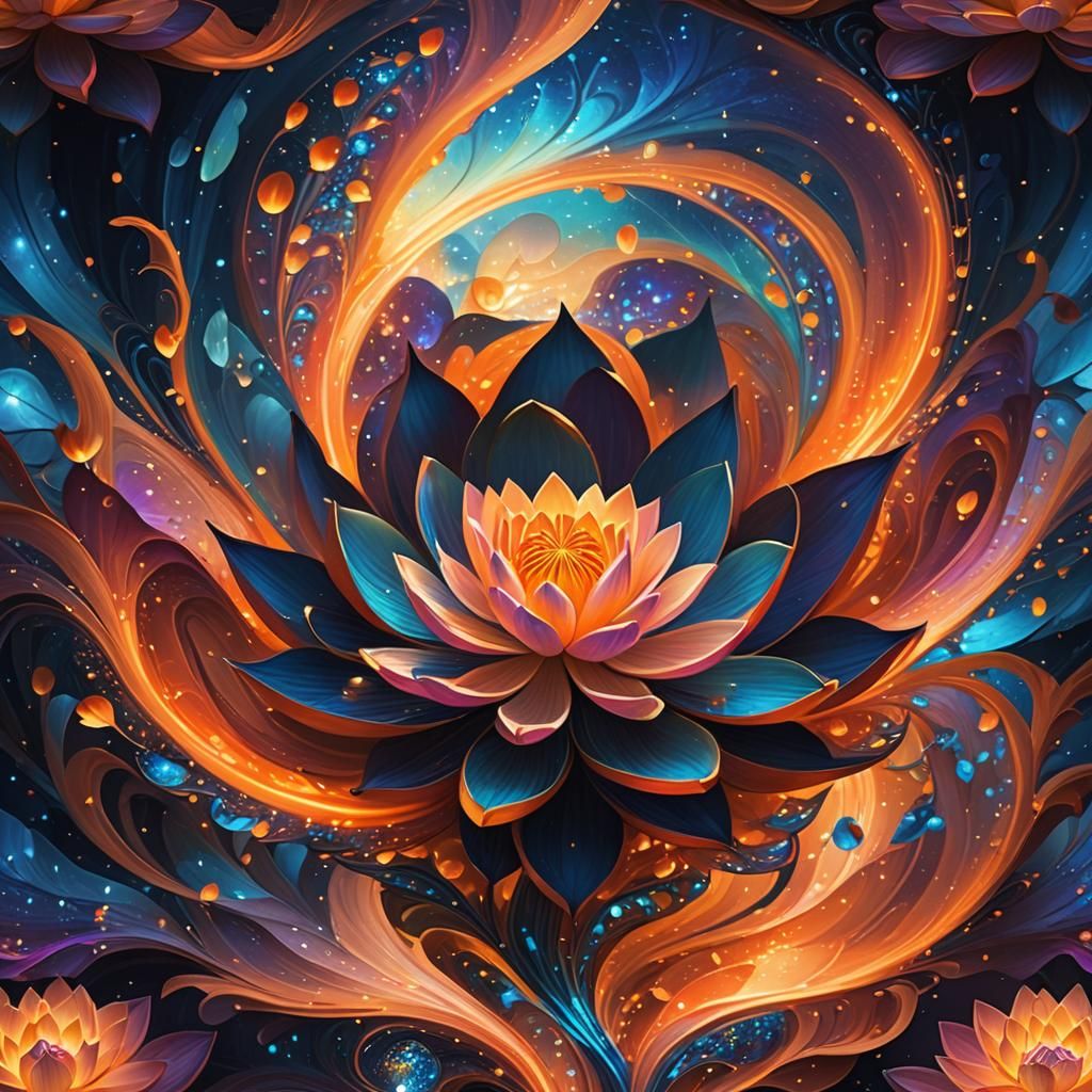 Blooming Lotus Flower in Iridescent Colors: Digital Art