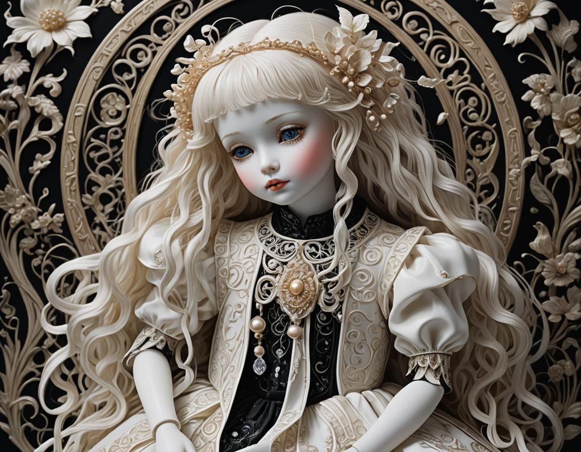Art Nouveau Porcelain Doll in Ethereal Light