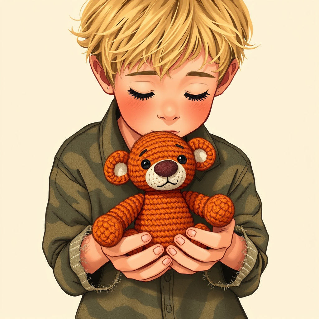 Boy with Hobbes Doll: Whimsical Summer Illustration