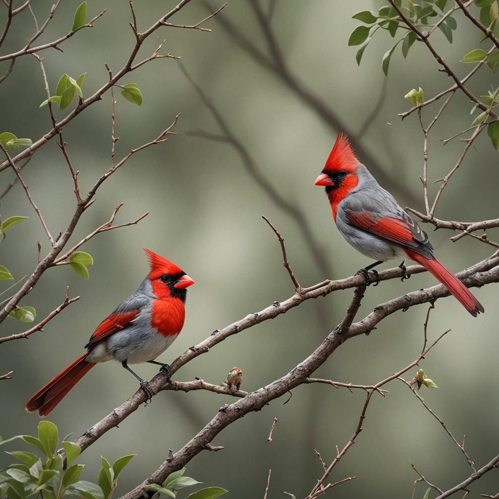 Photorealistic Red Crested Cardinals Photograph