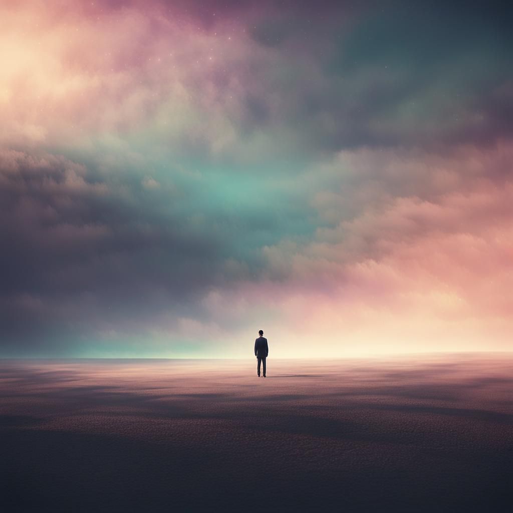 Lone Figure in a Dreamlike Surreal Landscape