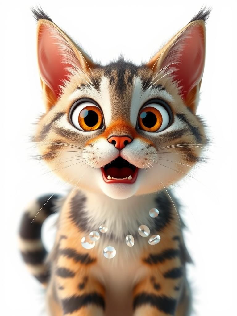 Shocked Cartoon Cat in Pixar Style, 3D
