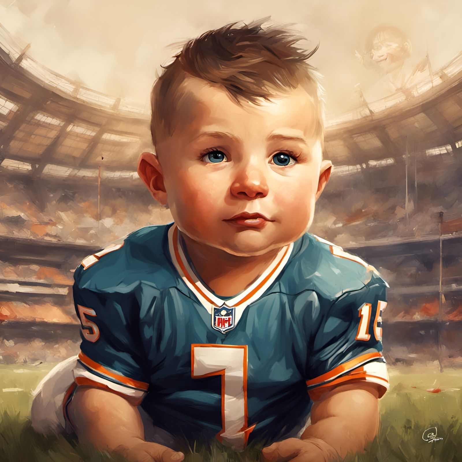 Adorable Baby Tim Tebow Portrait in Digital Illustration