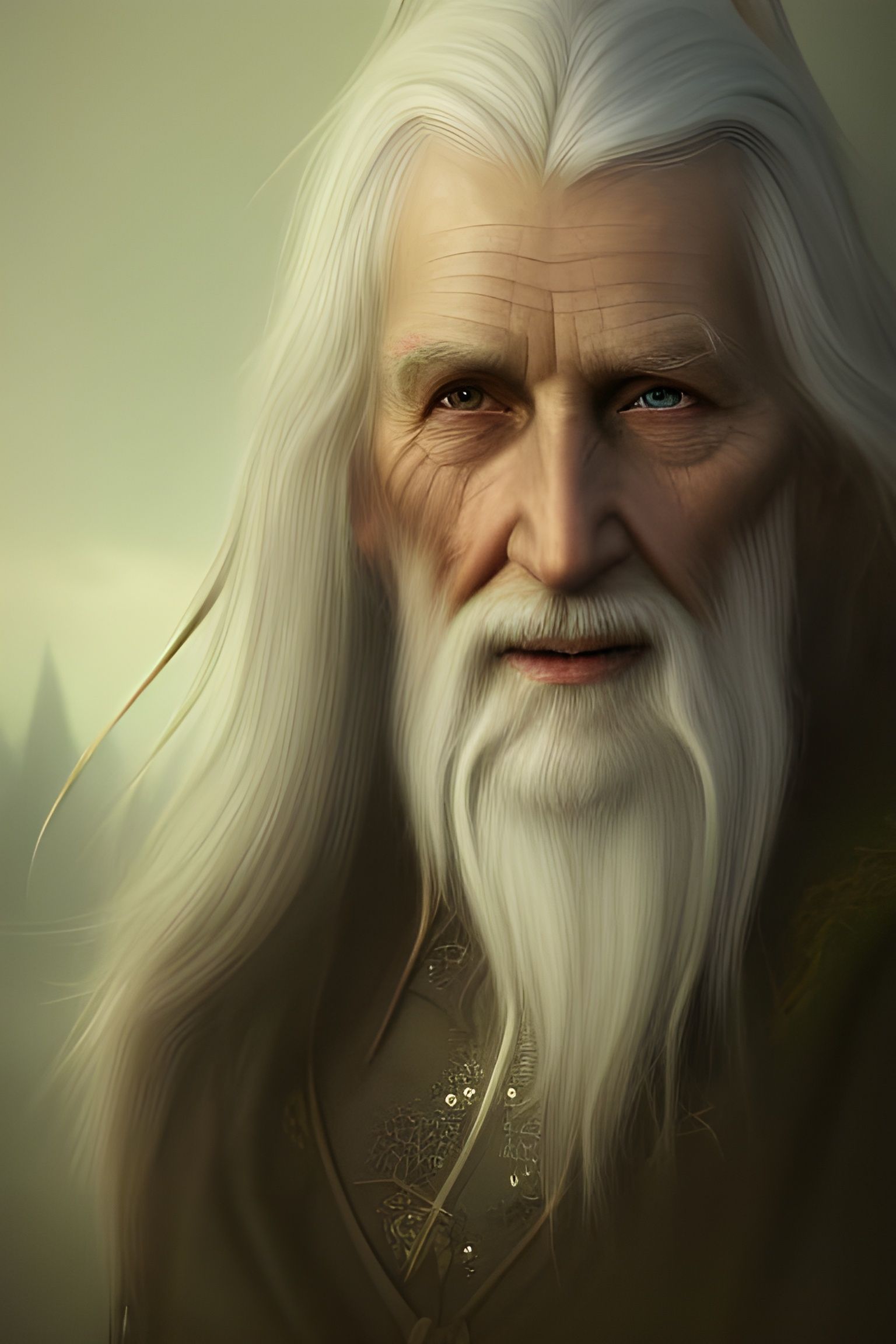 Wise Old Elf Portrait in Watercolor Storybook Style