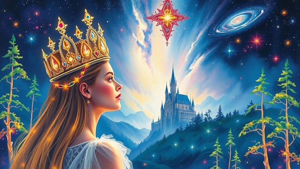 Celestial Woman in Cosmic Forest Fantasy Art