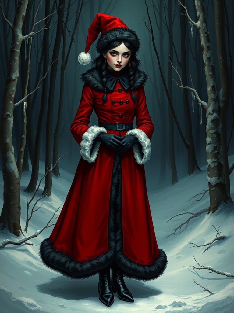 Wednesday Addams in Victorian Santa Attire