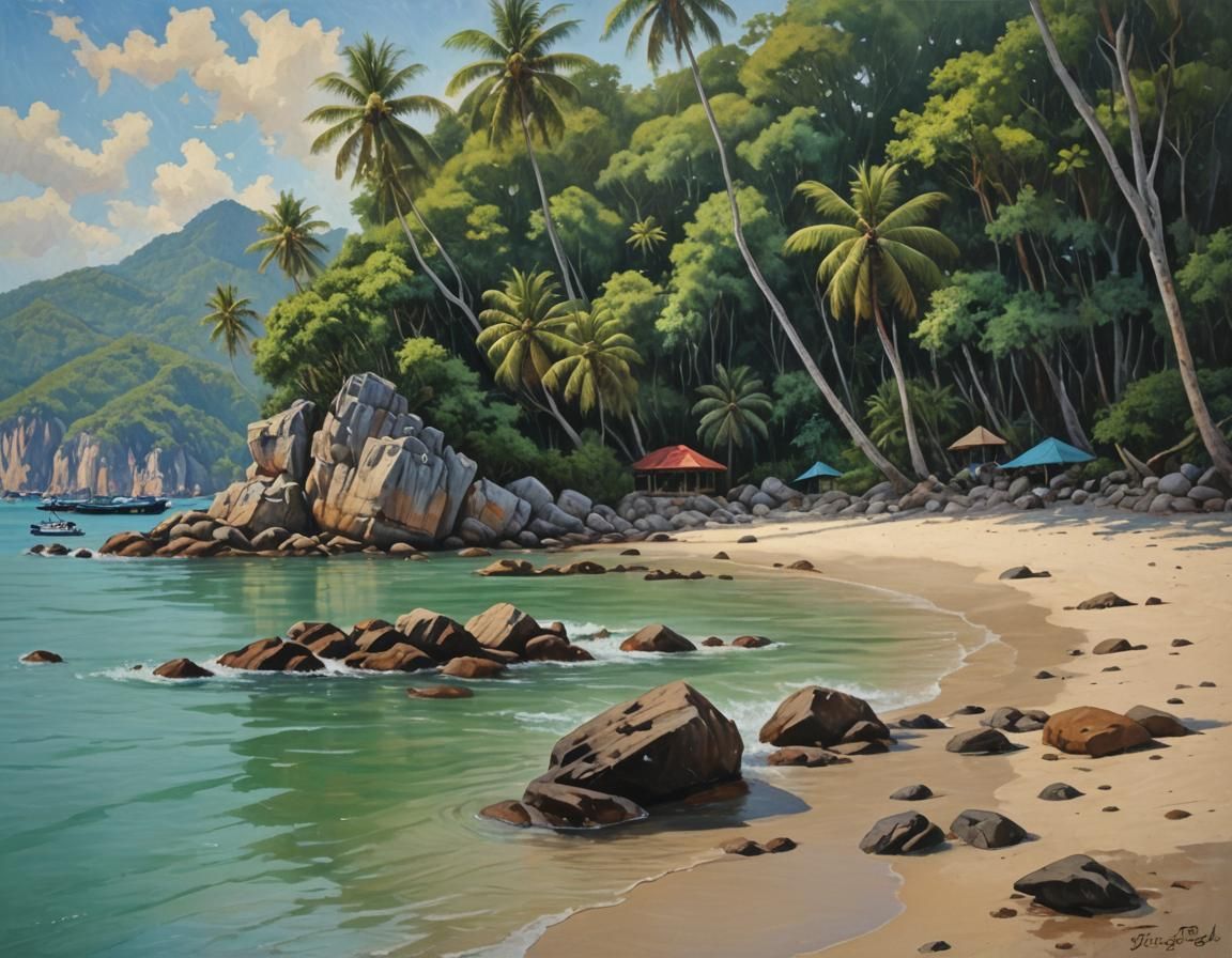 Samui Island: Oil Painting in Gurney Style
