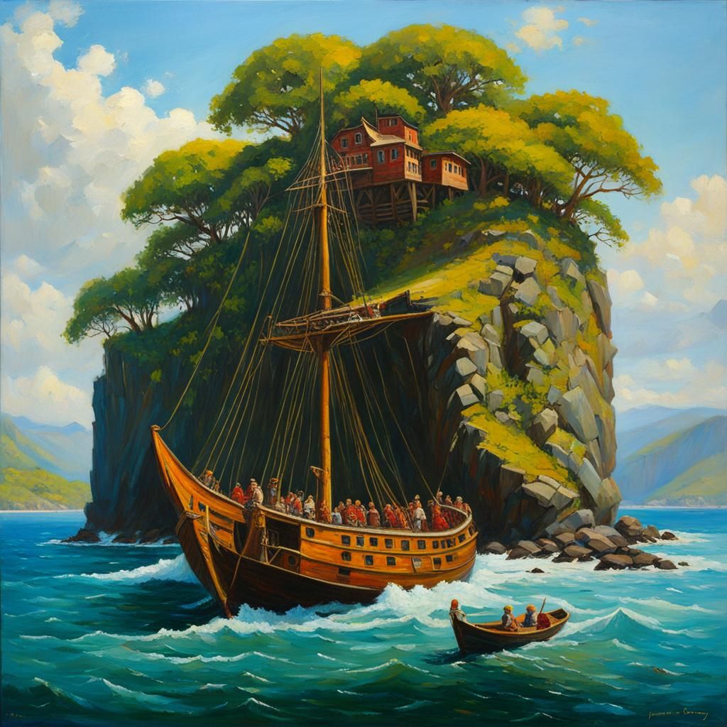 Hobbit Boat: Oil Painting in Gurney Style