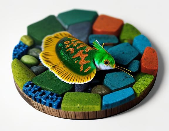 Nudibranch Sea Slug Mosaic Art in Amber and Green