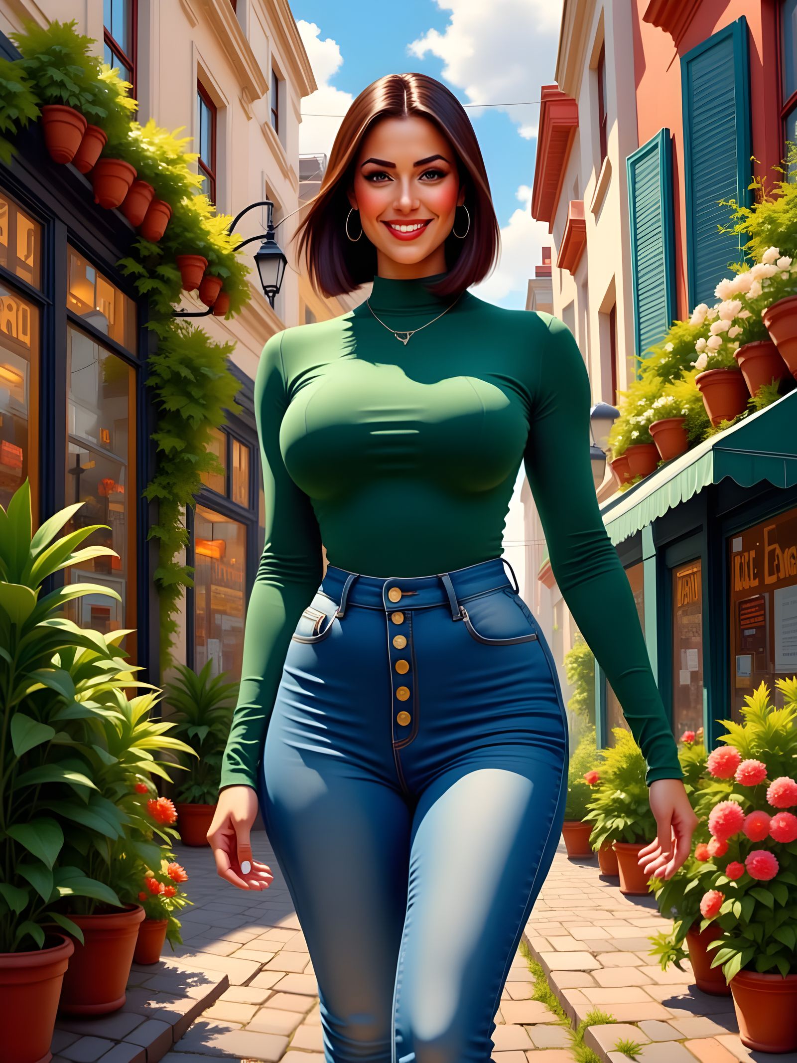 Persian Woman in Lush City, Surrealist Portrait