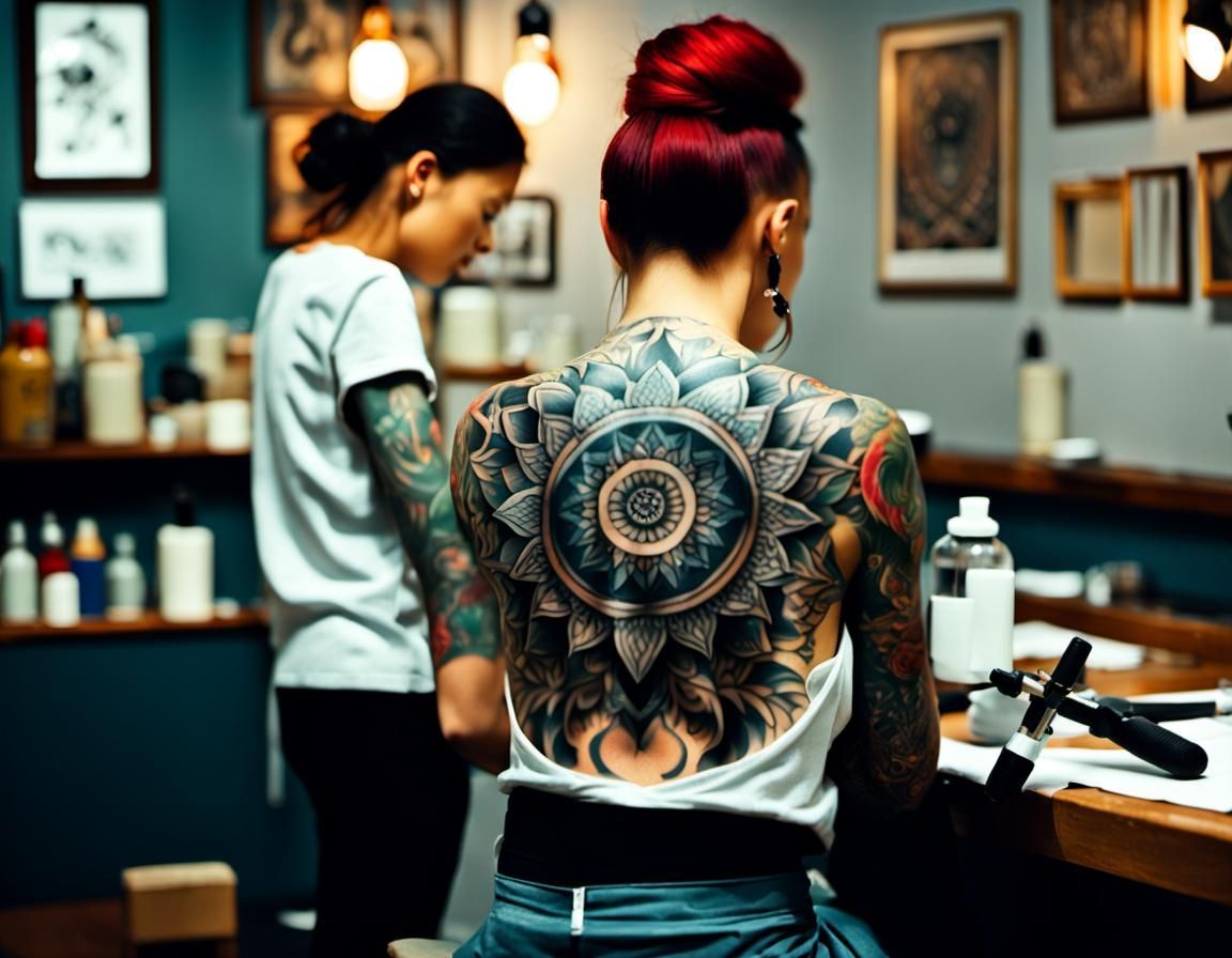 Tattoo Artist Creates Back Tattoo in Parlor