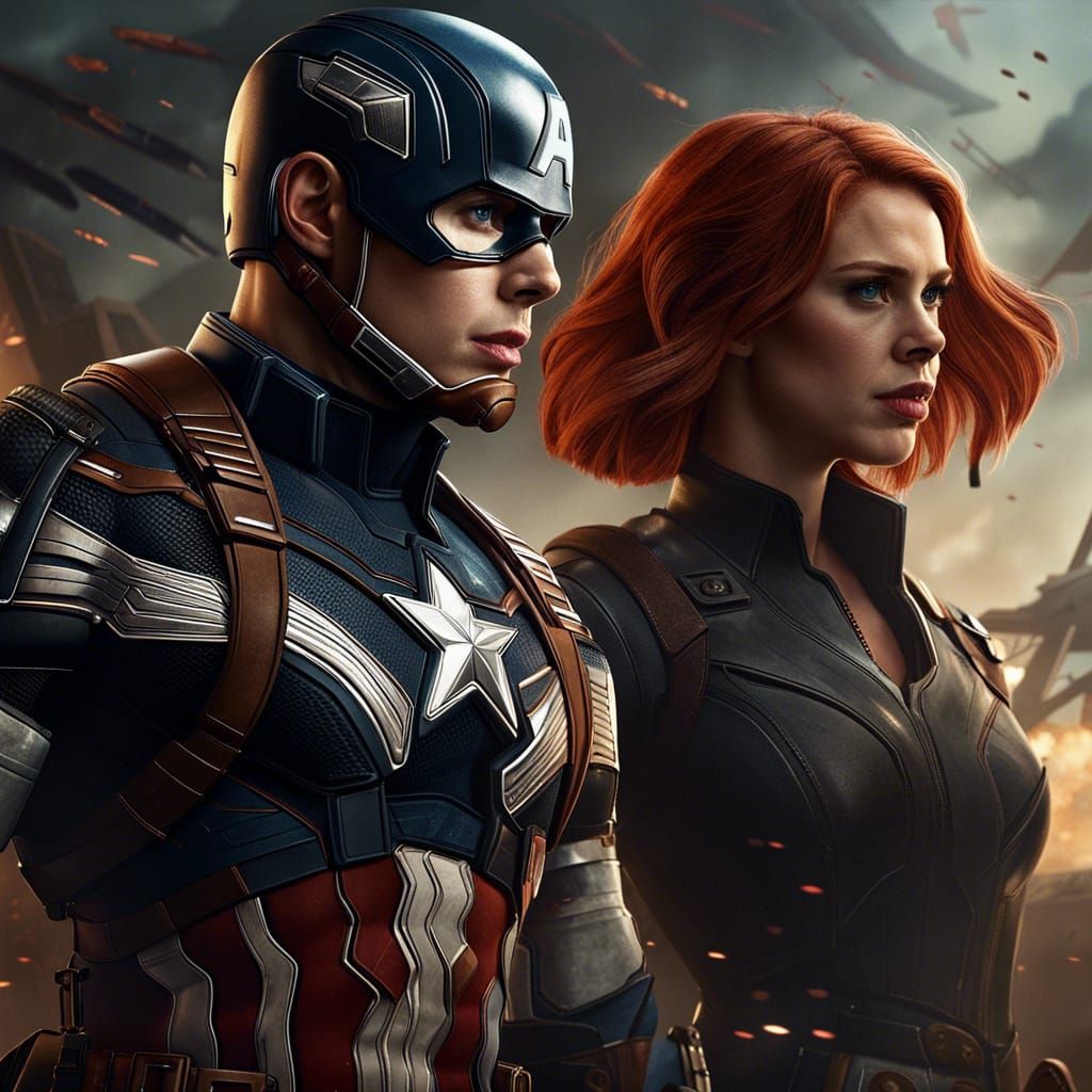 Natasha Romanoff and Captain America: Detailed Fantasy Art