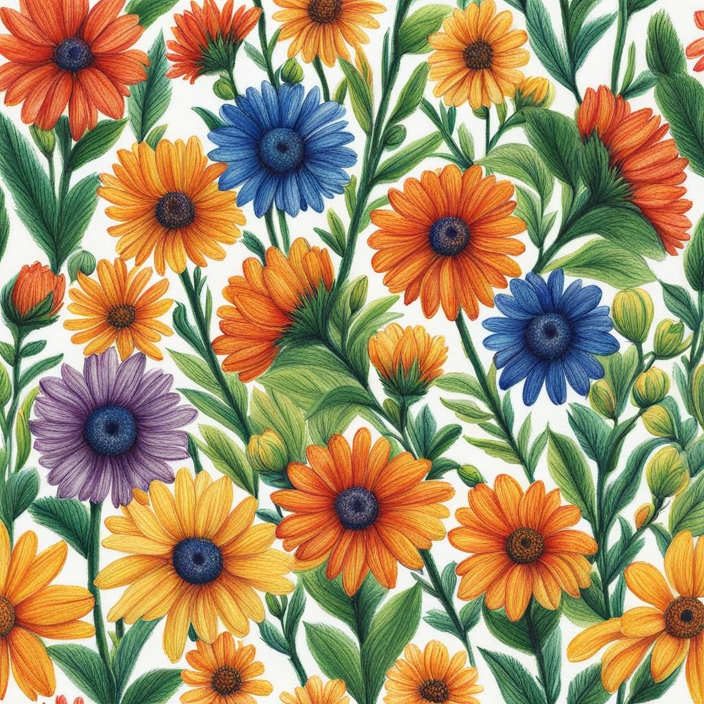 Crayon Drawing of Flowers