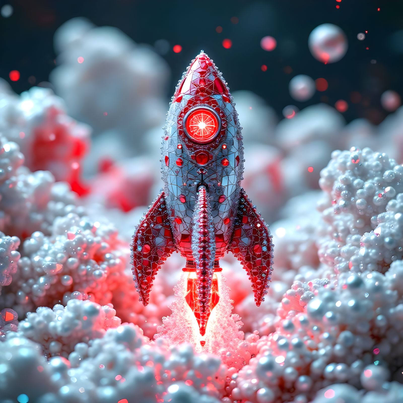 Crystal Bead Rocket Ship Launching into Space