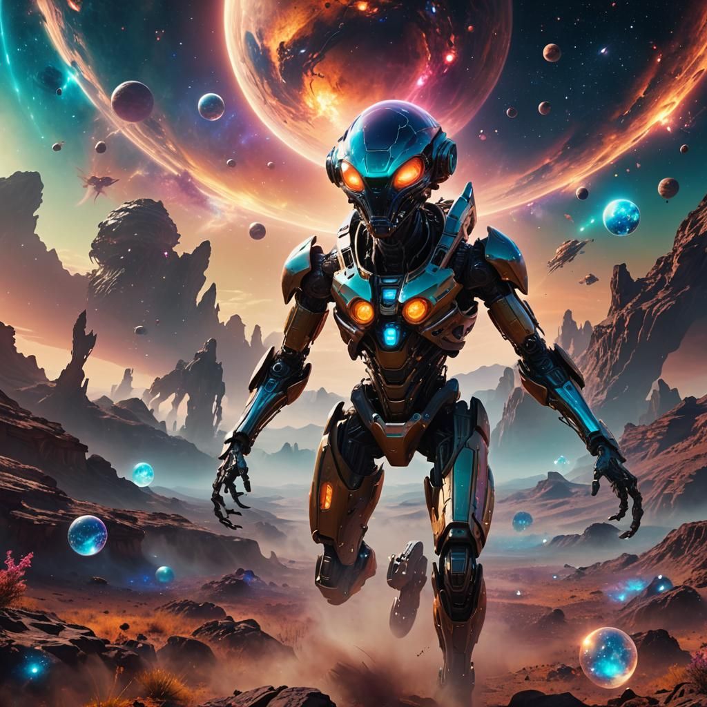 Ethereal Alien in Sci-Fi Landscape: Digital Art