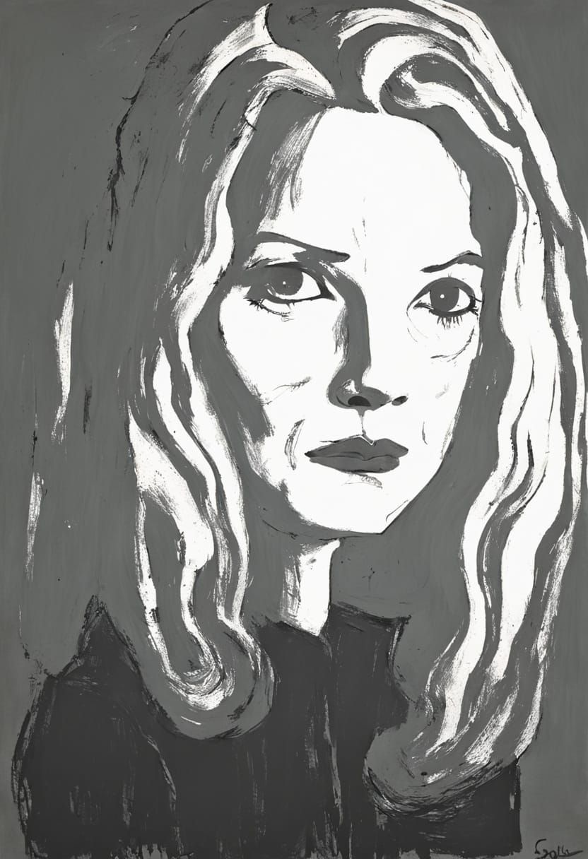 Brooding Woman: An Expressionist Portrait in Schiele Style