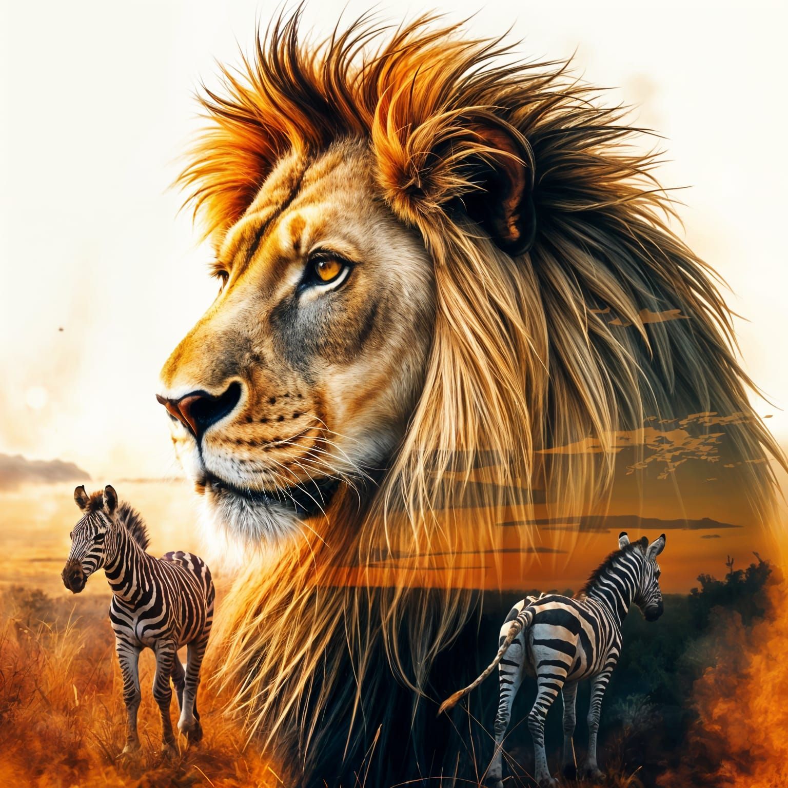 Lion and Savanna Double Exposure Digital Art