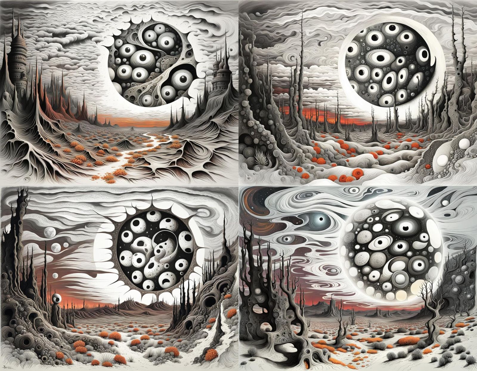 Cosmic Horror Desert Landscape in Beksiński Style