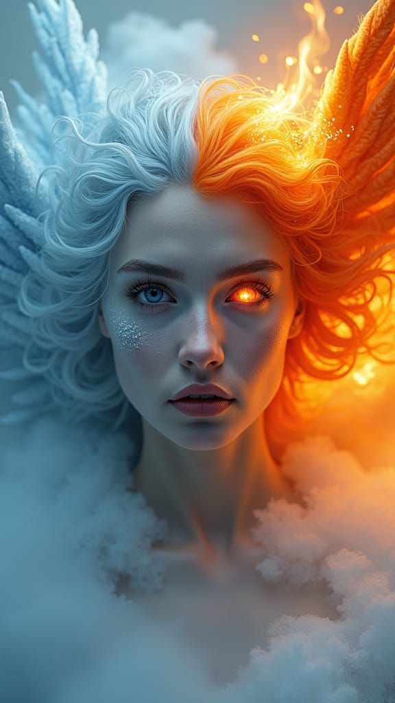 Dualistic Fire and Ice Goddess in 8K