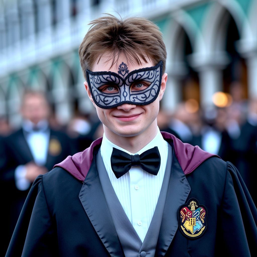 Harry Potter at Venice Masked Ball in Hogwarts Suit