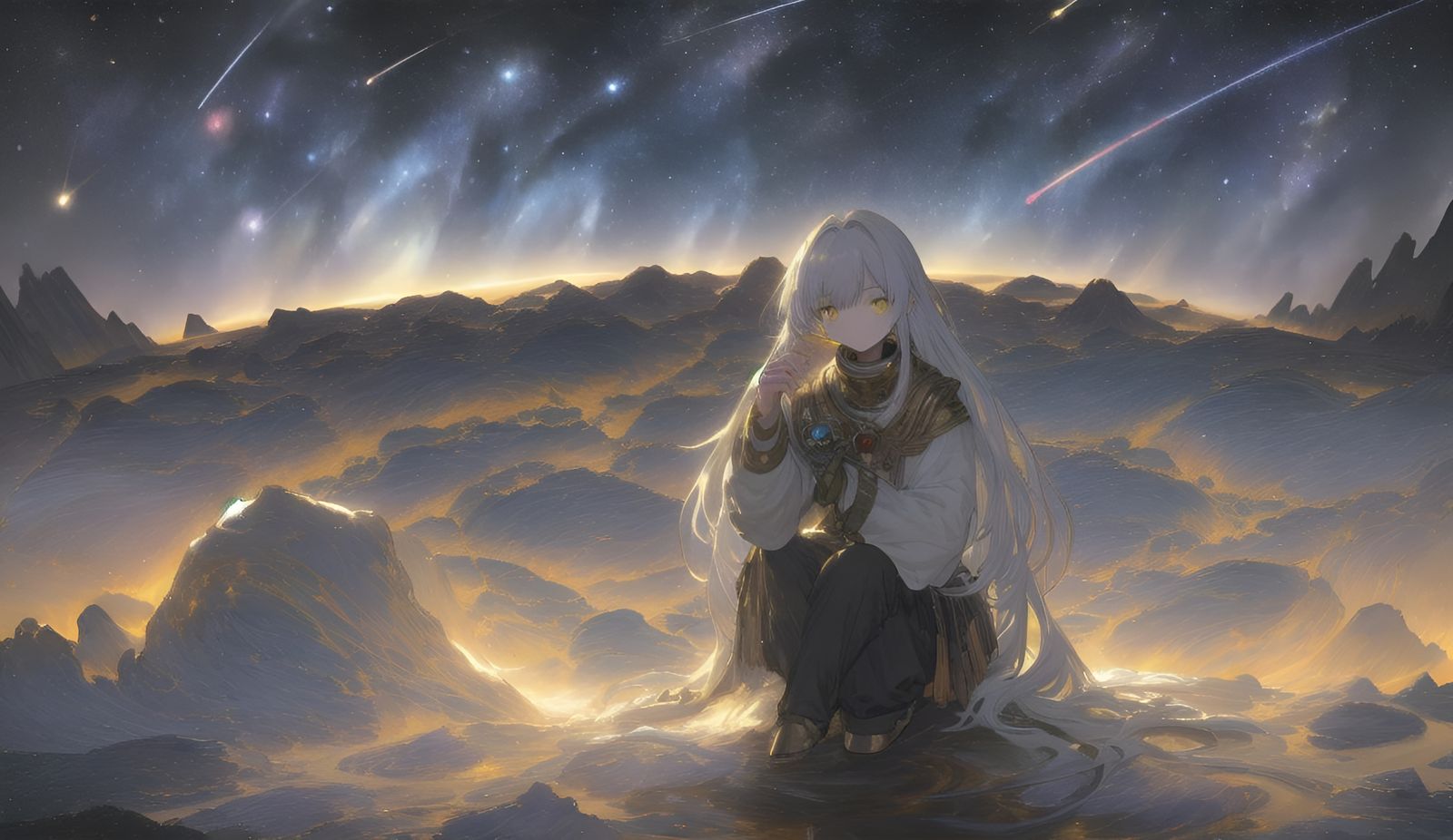 Boy Gazing at Starry Sky, Digital Art Portrait