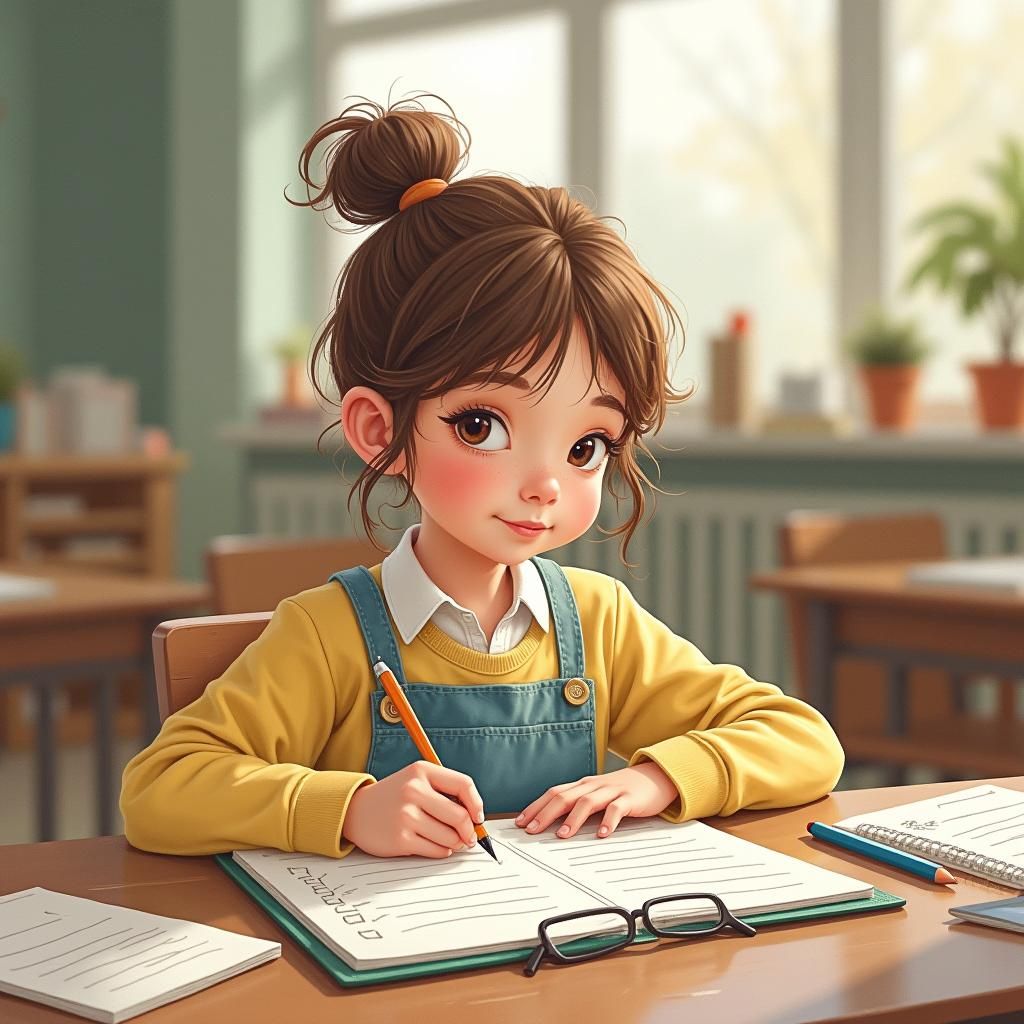 Girl with Checklist in Watercolor Style