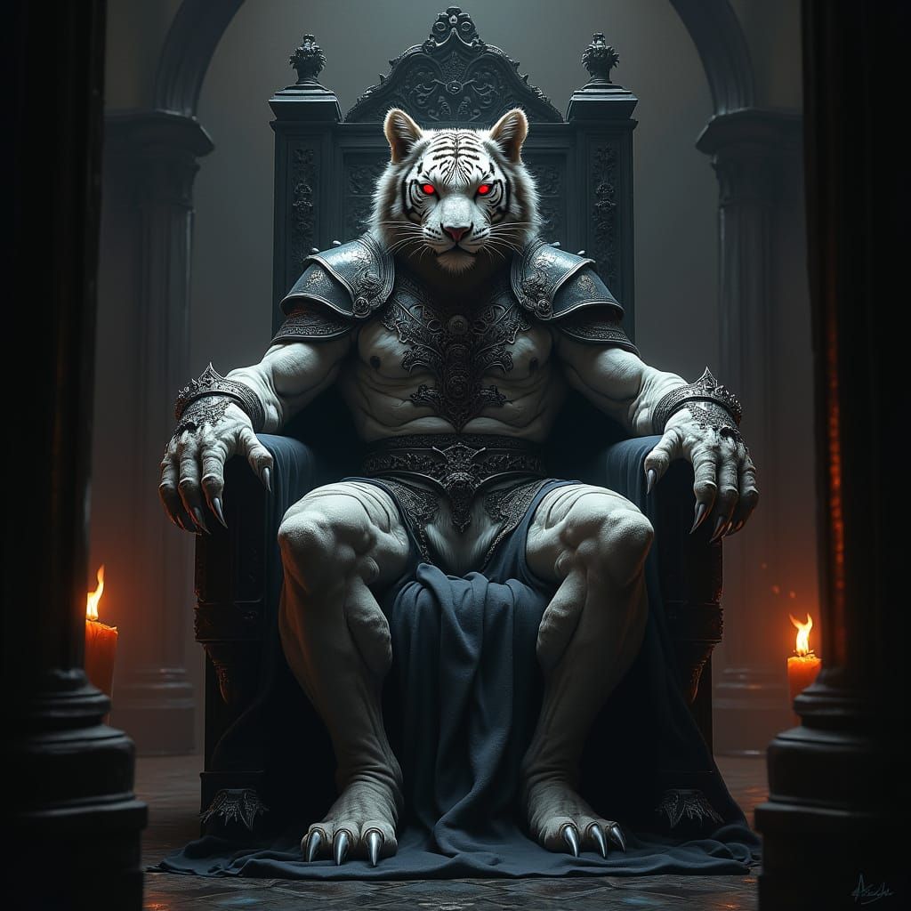 Dark Fantasy Tiger King in Gothic Castle Armor