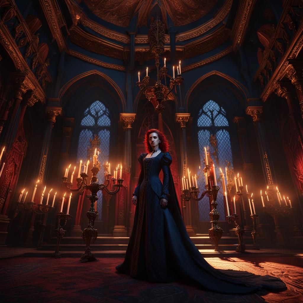 Female Vampire in Ornate Gothic Chamber