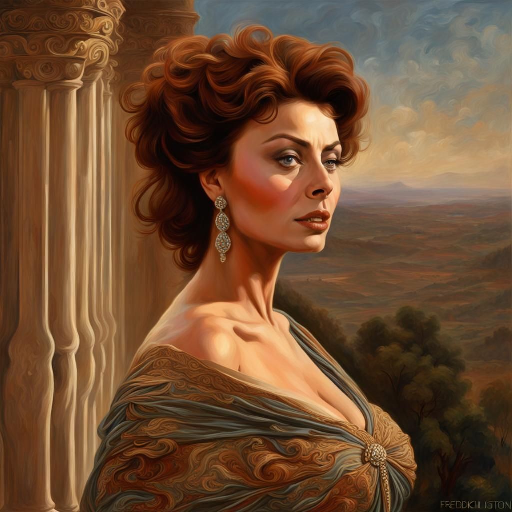 Sophia Loren Portrait in Pre-Raphaelite Style