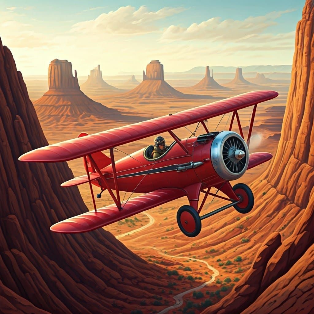 Vintage Fox Pilot Soars Through Sunset Canyon