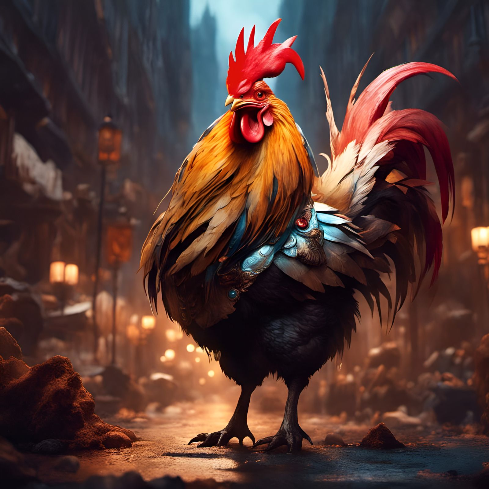 Chibi Rooster on Moose in Maximalist Style