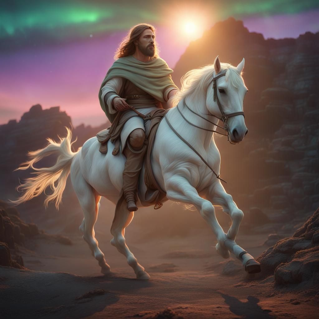 Jesus on White Horse in Cyberparadism Style