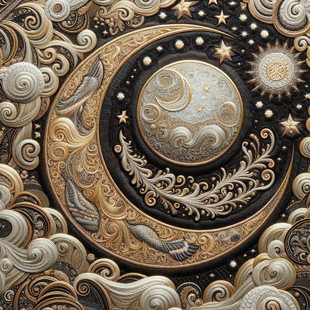 Mooncalf - Embroidery on Lasercut Wood