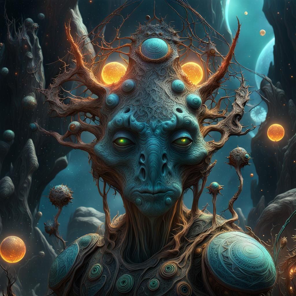 Surreal Mindscape with Cosmic Field, Detailed 3D Render