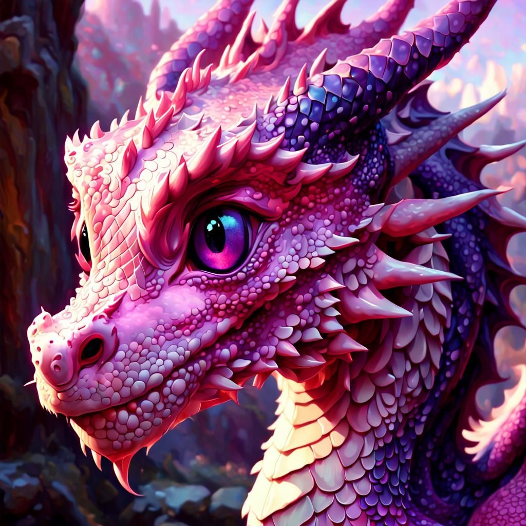 Anime Portrait of a Pink and Purple Dragon