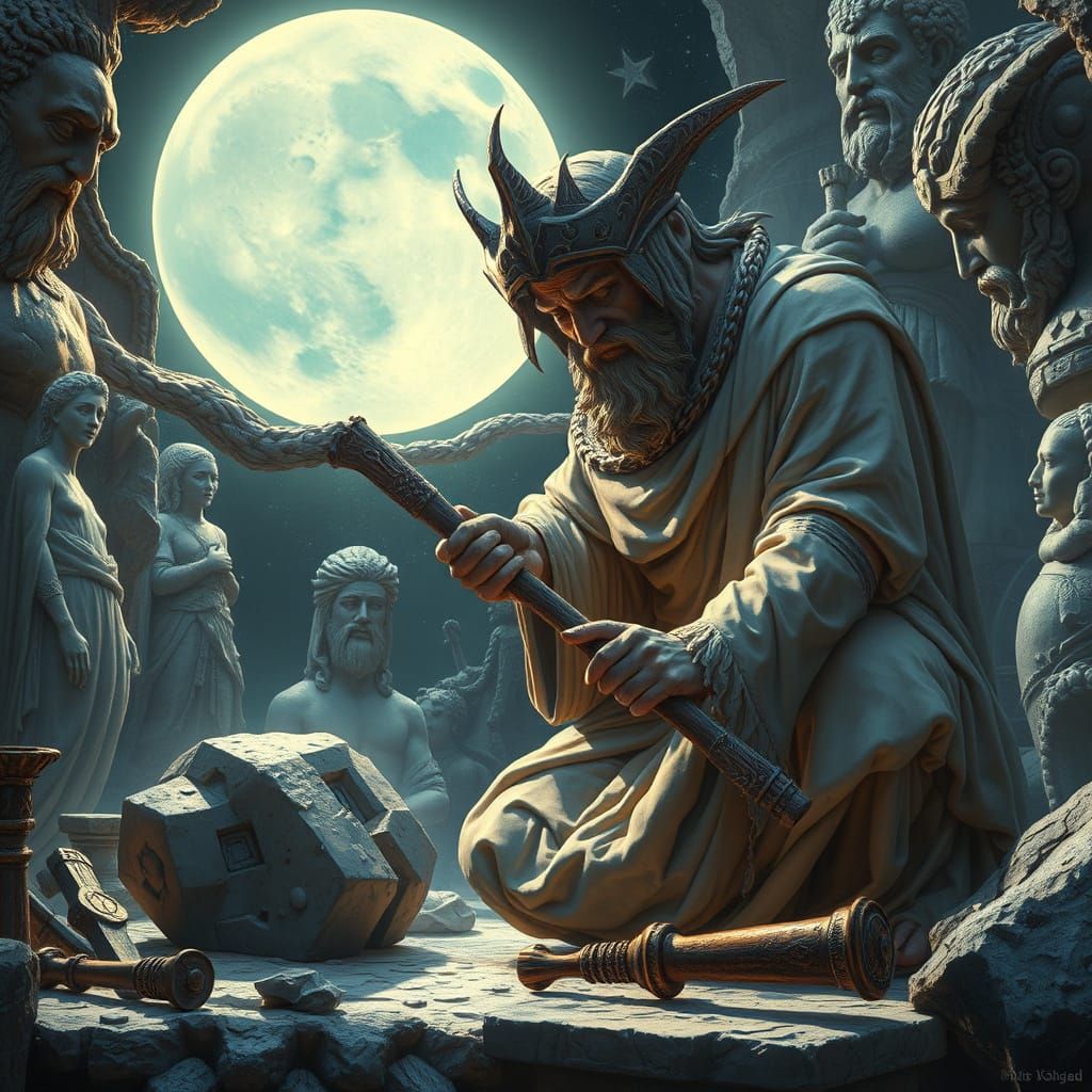 Celestial Sculptor in Cosmic Workshop, Art Nouveau Style