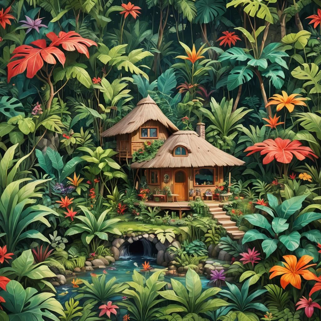 Fantastical Hut in Paradise Landscape: Digital Matte Paintin...